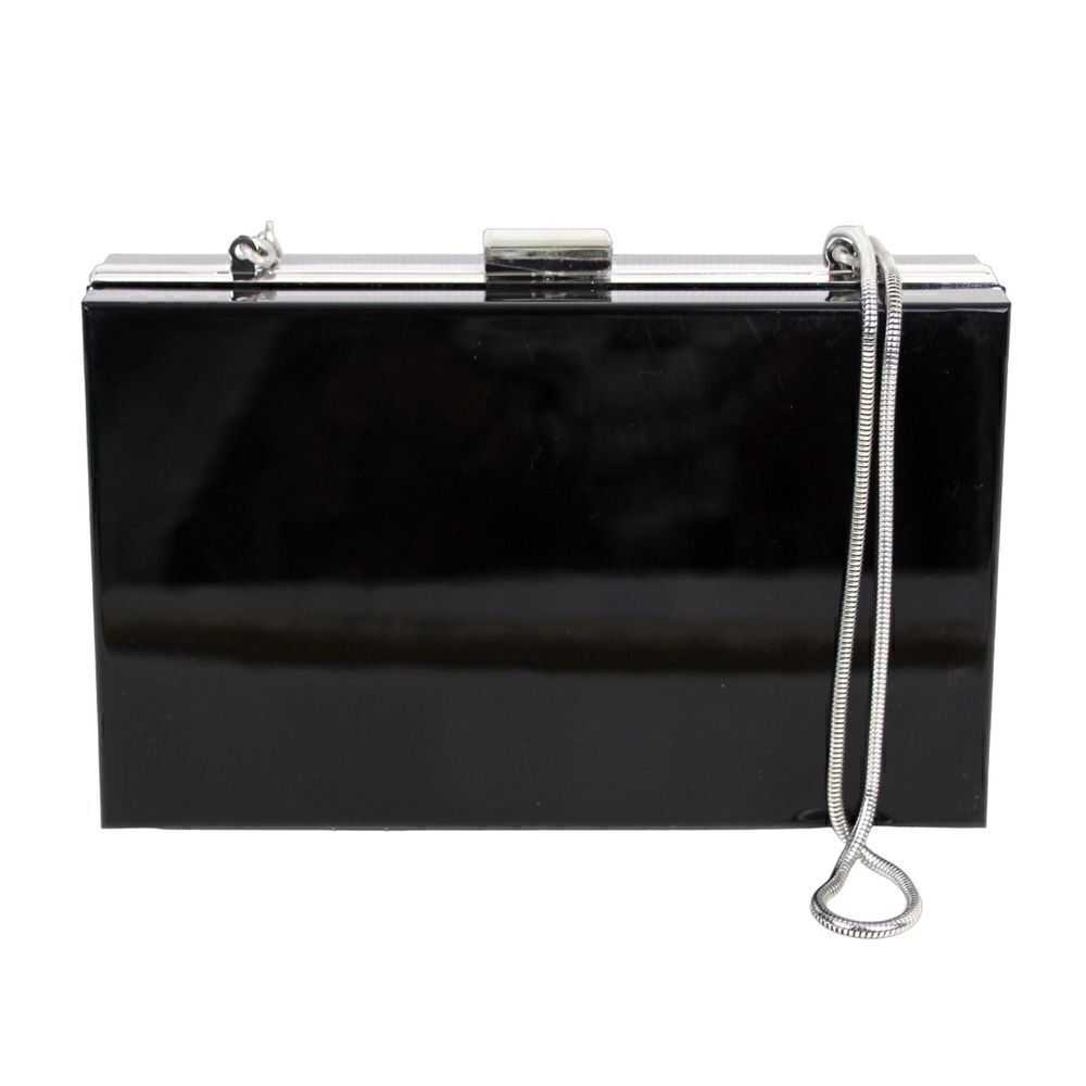 Rachel Zoe BLACK PLASTIC REMOVABLE SILVER CHAIN X-BODY CLUTCH HANDBAG PURSE